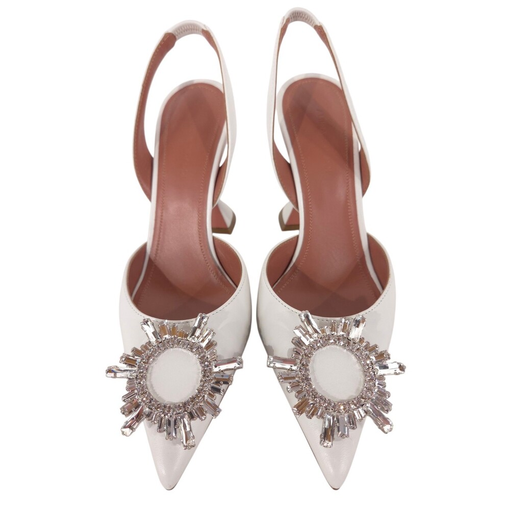 Amina Muaddi Begum Sling Pumps US 7.5 EU 37.5 Womens White Nappa Crystal $1150 - Picture 3 of 13